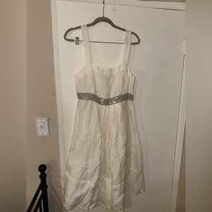 120% Lino White Dress with Silver Sequin Detail 100% Linen Size 12 (EU 44)